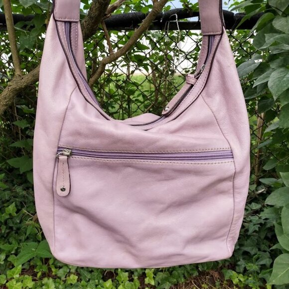 Tignanello Handbags - Women's TIGNANELLO Leather Hobo Purse Lavender Purple Multicolor Lining